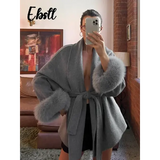 Women’s Woolen Patchwork Coat – Warm Fur-Lined Lace-Up Winter Overcoat with Turn-Down Collar