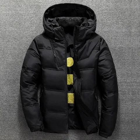 Warm Men's Jacket Casual Puffer Coat with Stand Collar and Hood - Himpall