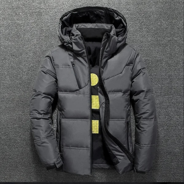 Warm Men's Jacket Casual Puffer Coat with Stand Collar and Hood - Himpall