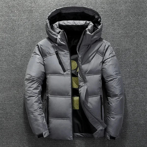 Warm Men's Jacket Casual Puffer Coat with Stand Collar and Hood - Himpall