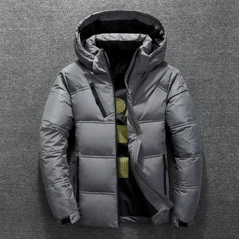 Warm Men's Jacket Casual Puffer Coat with Stand Collar and Hood - Himpall