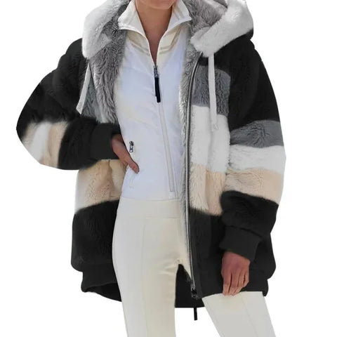 Warm Plush Streetwear Oversized Hooded Jacket for Women - Himpall