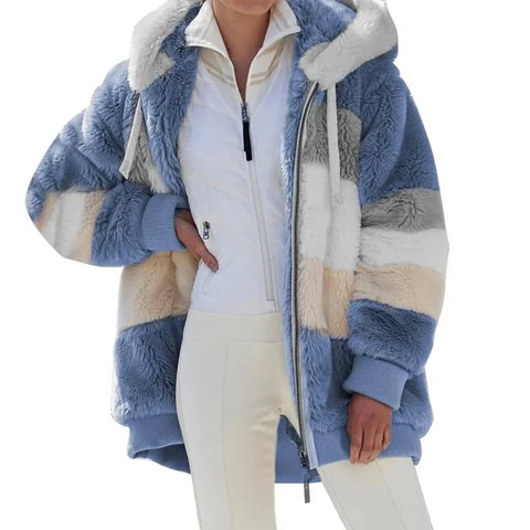 Warm Plush Streetwear Oversized Hooded Jacket for Women - Himpall