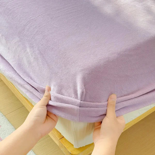 Warm Velvet Fitted Bed Sheet - Coral Fleece Mattress Protector with 360° Elastic Band - Purple / CHINA / Full