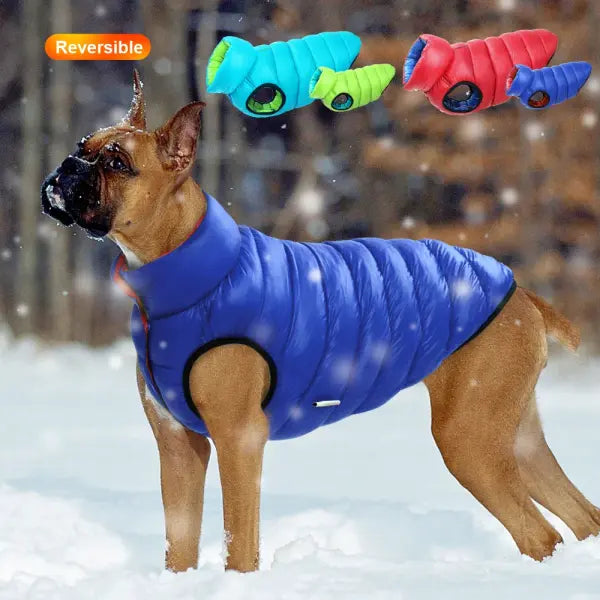 Reversible Winter Dog Jacket – Thick 3-Layer Waterproof Vest for Small & Large Dogs