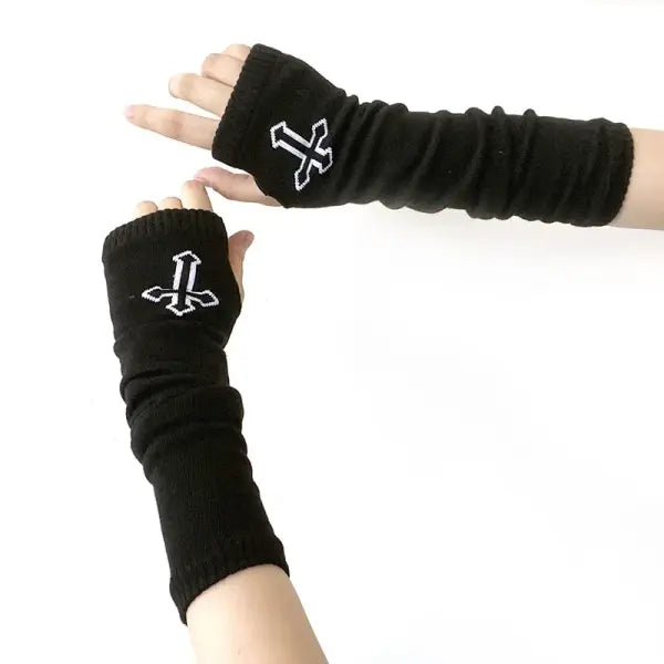 Women’s Knitted Long Fingerless Gloves – Warm Elbow-Length Mittens Striped Fashion Winter Emo Style - 15