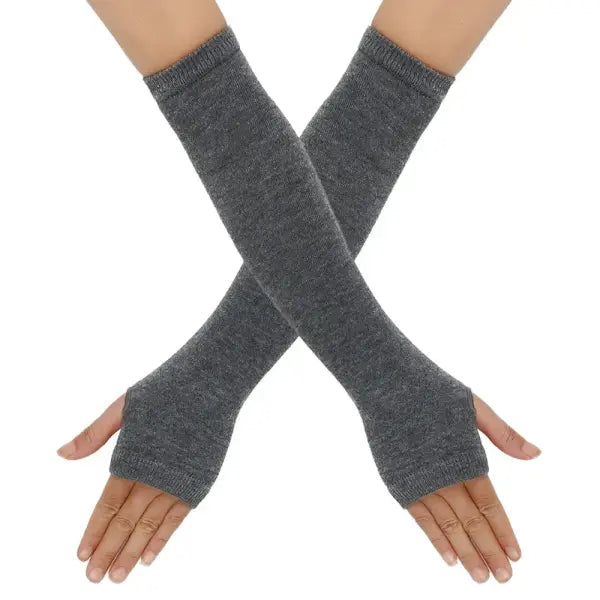 Women’s Knitted Long Fingerless Gloves – Warm Elbow-Length Mittens Striped Fashion Winter Emo Style - 04