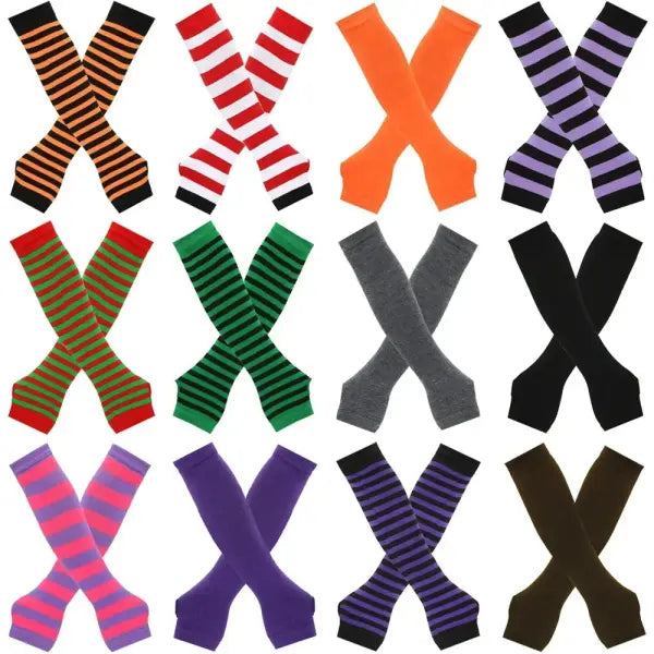 Women’s Knitted Long Fingerless Gloves – Warm Elbow-Length Mittens Striped Fashion Winter Emo Style