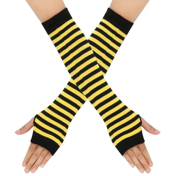 Women’s Knitted Long Fingerless Gloves – Warm Elbow-Length Mittens Striped Fashion Winter Emo Style - 19
