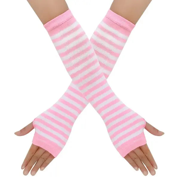 Women’s Knitted Long Fingerless Gloves – Warm Elbow-Length Mittens Striped Fashion Winter Emo Style - 07