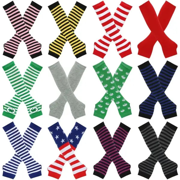 Women’s Knitted Long Fingerless Gloves – Warm Elbow-Length Mittens Striped Fashion Winter Emo Style