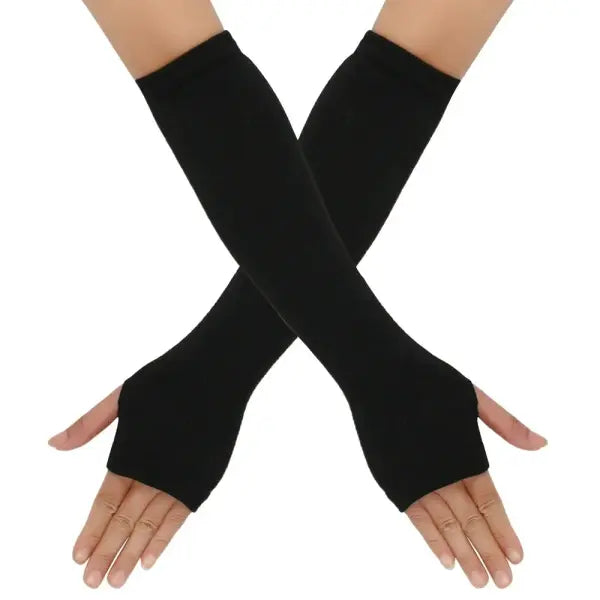 Women’s Knitted Long Fingerless Gloves – Warm Elbow-Length Mittens Striped Fashion Winter Emo Style - 03