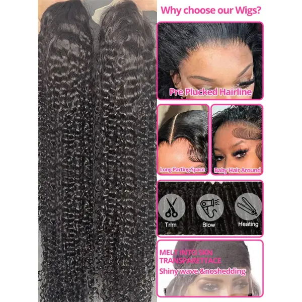 Water Wave Glueless Wig Human Hair Curly 13x6 13x4 HD Frontal Wig 250% Deep Wave Wigs Wear Go 7x5 HD Lace Closure Wig