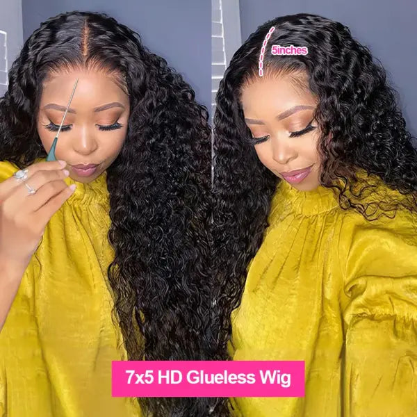 Water Wave Glueless Wig Human Hair Curly 13x6 13x4 HD Frontal Wig 250% Deep Wave Wigs Wear Go 7x5 HD Lace Closure Wig