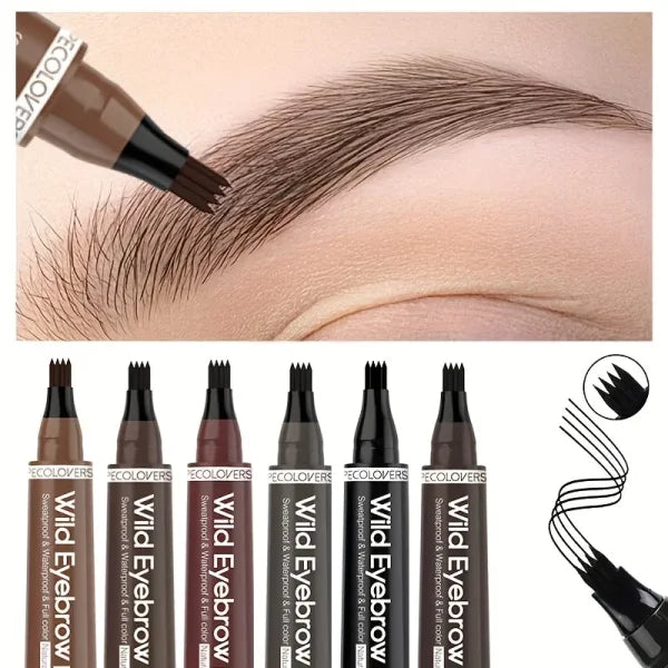 Waterproof 4-Tip Eyebrow Tattoo Pen – 6 Colors, Long-Lasting Liquid Eyebrow Makeup Pencil - Himpall
