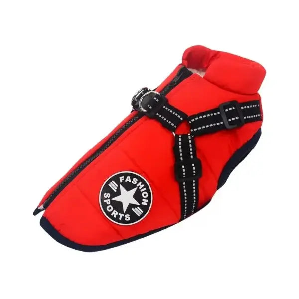 Waterproof Big Dog Jacket Warm Dog Clothes for French Bulldog Winter - L / red