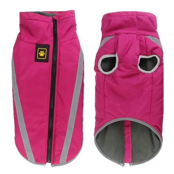 Waterproof Winter Dog Jacket – Warm Padded Fleece Coat with Reflective Design for Large Dogs - Rose Red / 6XL