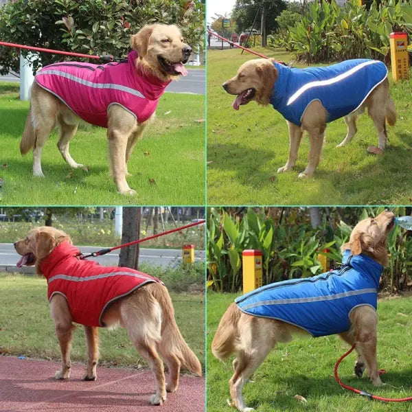 Waterproof Winter Dog Jacket – Warm Padded Fleece Coat with Reflective Design for Large Dogs