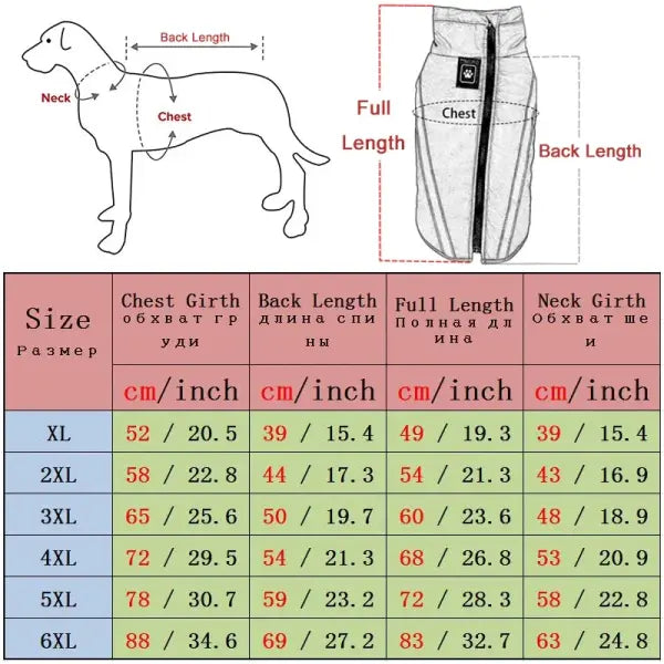 Waterproof Winter Dog Jacket – Warm Padded Fleece Coat with Reflective Design for Large Dogs