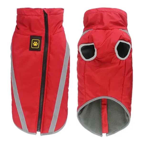 Waterproof Winter Dog Jacket – Warm Padded Fleece Coat with Reflective Design for Large Dogs - Red / 2XL