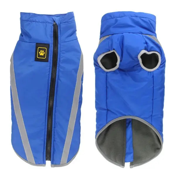 Waterproof Winter Dog Jacket – Warm Padded Fleece Coat with Reflective Design for Large Dogs - Blue / 2XL