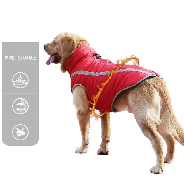 Waterproof Winter Dog Jacket – Warm Padded Fleece Coat with Reflective Design for Large Dogs