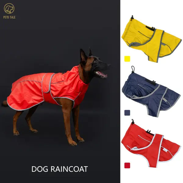 Waterproof Dog Raincoat with Reflective Strips and Adjustable Hood - Red Yellow Navy Blue