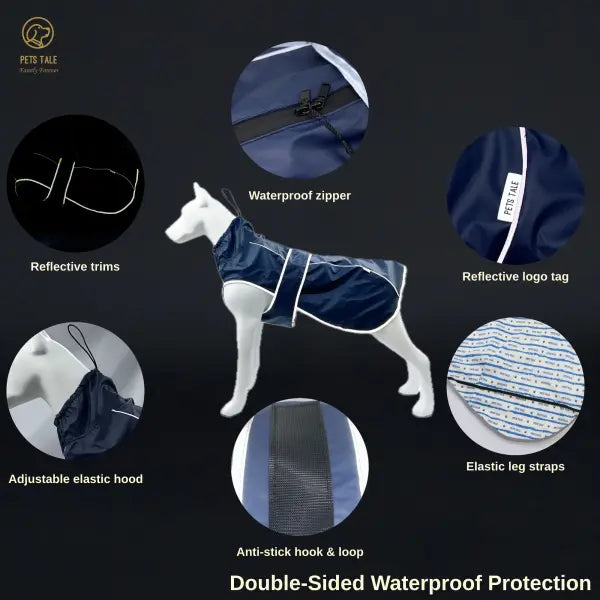 Waterproof Dog Raincoat with Reflective Strips and Adjustable Hood - Red Yellow Navy Blue - NAVY / M