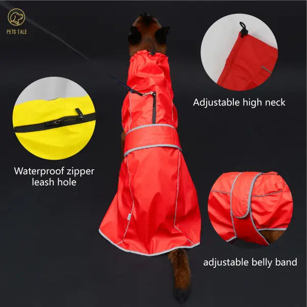 Waterproof Dog Raincoat with Reflective Strips and Adjustable Hood - Red Yellow Navy Blue