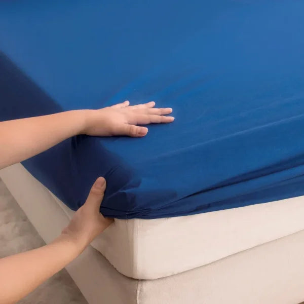 Waterproof Fitted Bed Sheet - 360° Elastic Band Mattress Protector Cover - Royal Blue / CHINA / California King