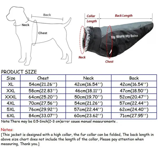 Waterproof Winter Dog Coat with Harness – Warm Jacket for Large Dogs Furry Collar Pet Clothing for Labrador & Bulldog
