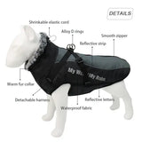 Waterproof Winter Dog Coat with Harness – Warm Jacket for Large Dogs Furry Collar Pet Clothing for Labrador & Bulldog