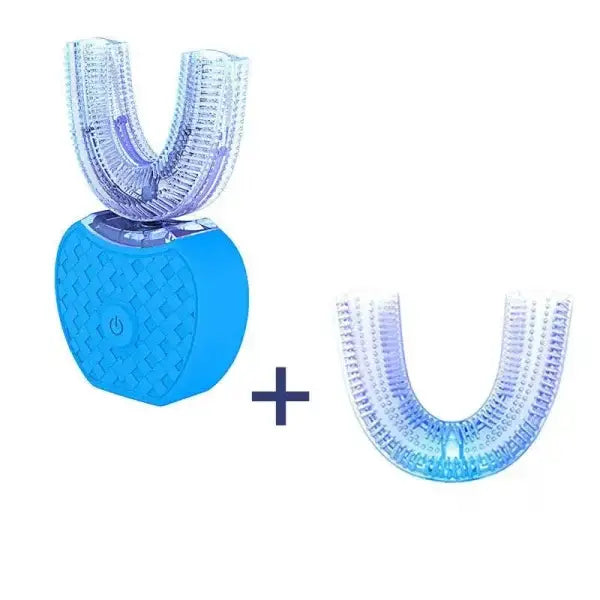 U-shaped waterproof toothbrush with blue silicone base for ultimate protection in wet conditions