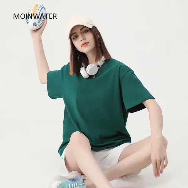 New Women’s Oversized Solid Cotton T-Shirt - Soft Dark Green Unisex Summer Tee & Casual Top