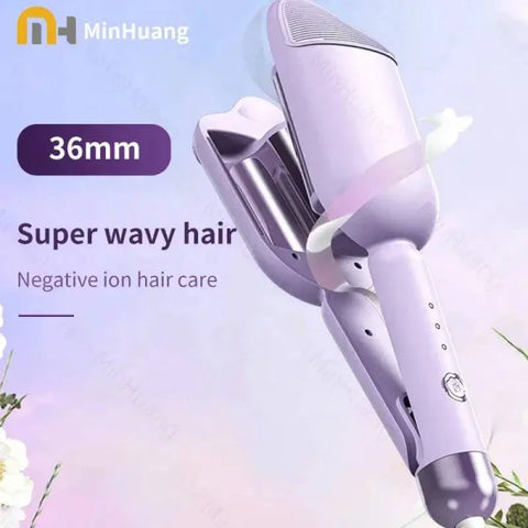 Pink and silver hair curling iron for effortless beach waves with negative ion technology