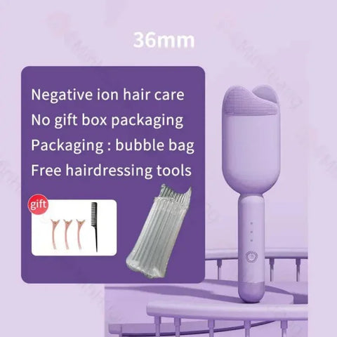 Purple handheld ionic hair styling brush for effortless beach waves with wavy hair curling