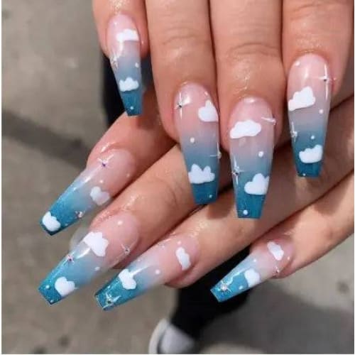 Wearing Nails Finished Soft Nails False Nails - Blue sky cloud wear