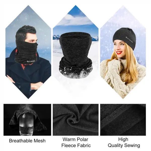 WEST BIKING Winter Fleece Cycling Scarf – Windproof Face Cover for Men & Women Running & Bike Sports Headwear - black