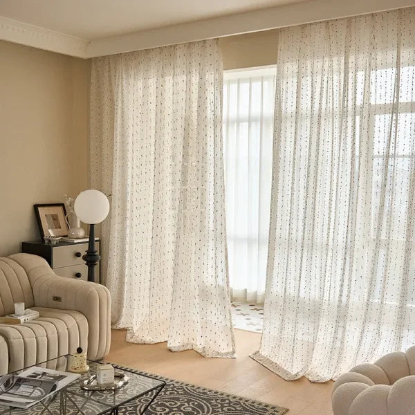 White Cute Candy Vertical Yarn Curtain - Sheer Embroidered Window Drape