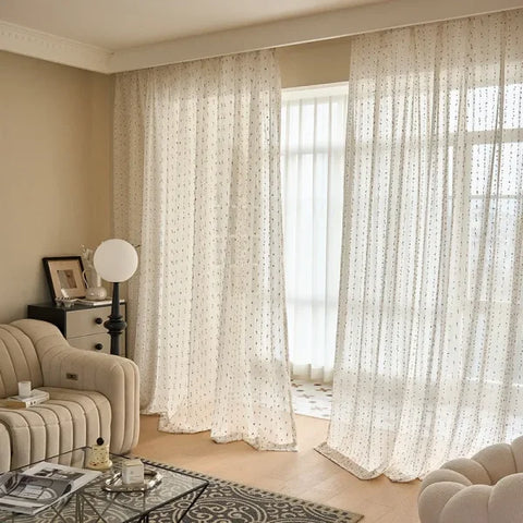 White Cute Candy Vertical Yarn Curtain - Sheer Embroidered Window Drape