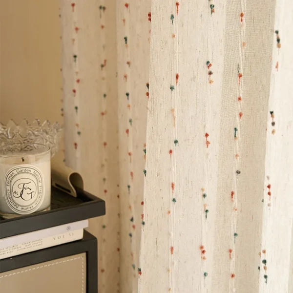 White Cute Candy Vertical Yarn Curtain - Sheer Embroidered Window Drape