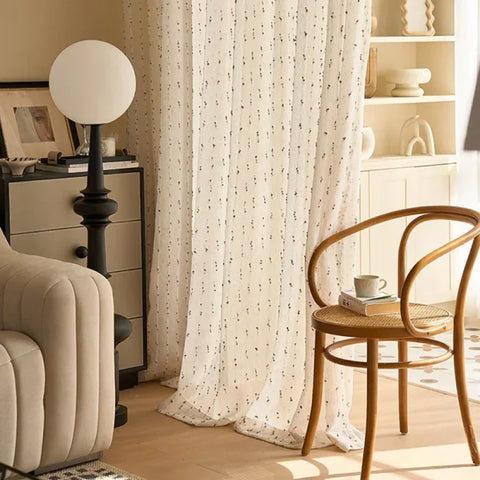 White Cute Candy Vertical Yarn Curtain - Sheer Embroidered Window Drape