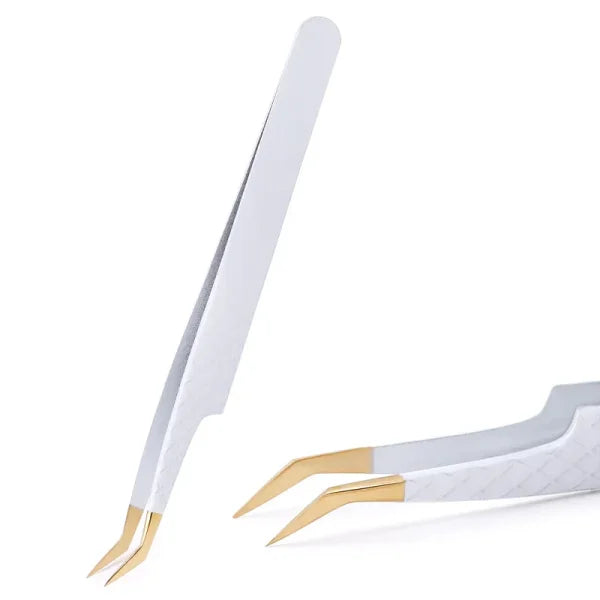 White-Gold Anti-Static Tweezers - Precision Eyelash & Brow Tool - Himpall