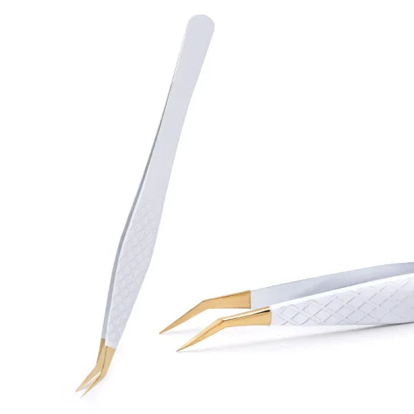 White-Gold Anti-Static Tweezers - Precision Eyelash & Brow Tool - Himpall