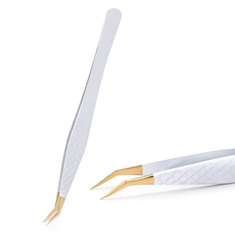 White-Gold Anti-Static Tweezers - Precision Eyelash & Brow Tool - Himpall