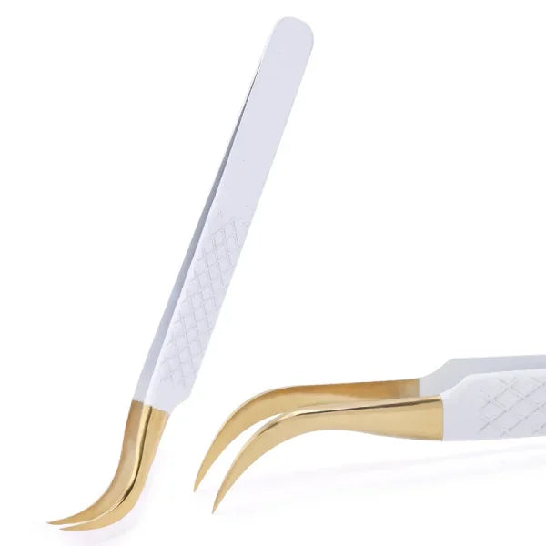 White-Gold Anti-Static Tweezers - Precision Eyelash & Brow Tool - Himpall