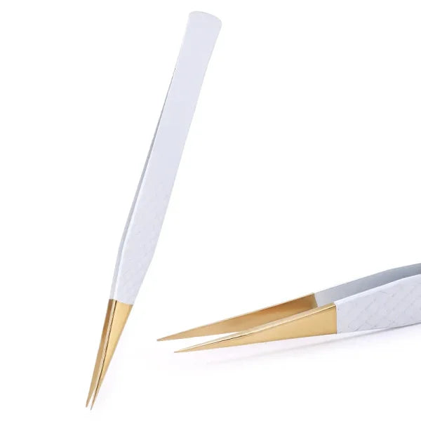 White-Gold Anti-Static Tweezers - Precision Eyelash & Brow Tool - Himpall