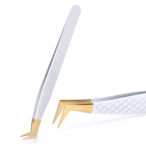 White-Gold Anti-Static Tweezers - Precision Eyelash & Brow Tool - Himpall