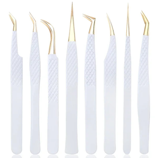 White-Gold Anti-Static Tweezers - Precision Eyelash & Brow Tool - Himpall