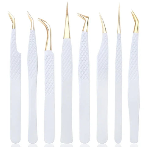 White-Gold Anti-Static Tweezers - Precision Eyelash & Brow Tool - Himpall